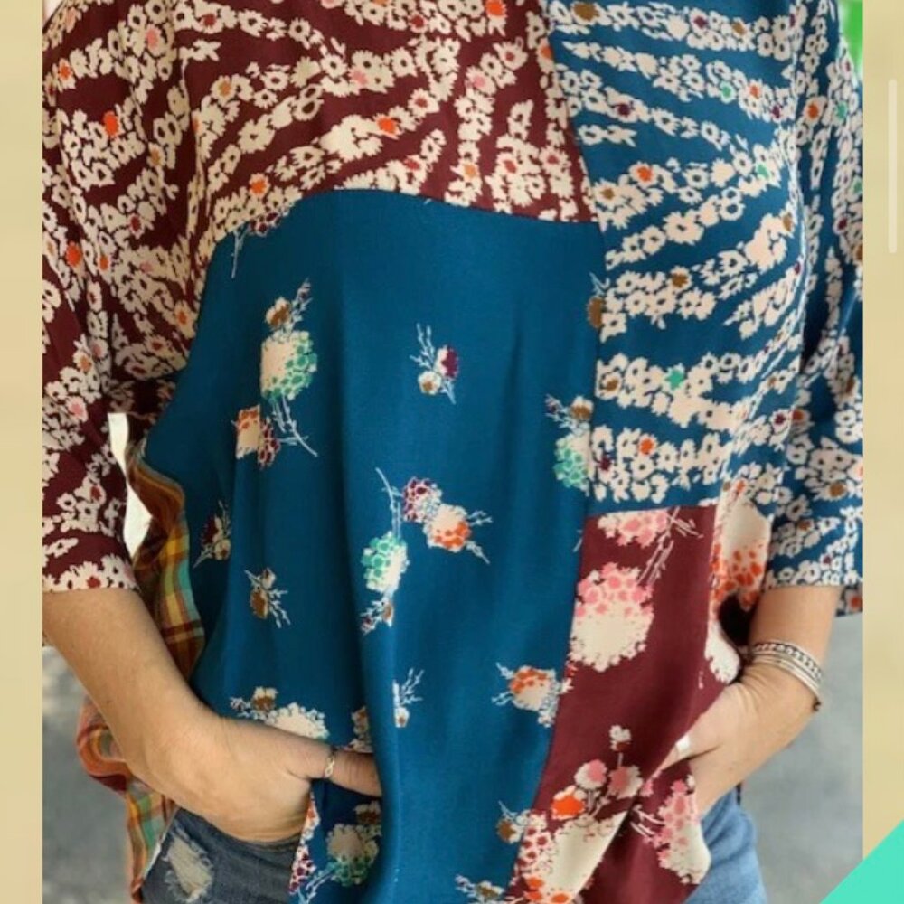 Sz XS/S Ivy Jane Floral & Plaid Patchwork Shirt - Picture 4 of 12